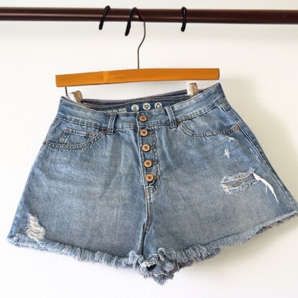Rewash Denim Super High Rise Wedge Cutoff Shorts Sz 11 Frayed Ripped Summer
